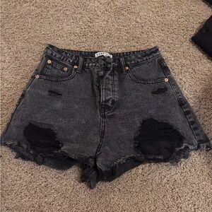 Signature8 Black Washed Distressed High-Rise Jean Shorts